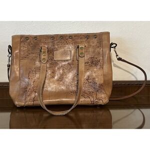 Patricia Nash Benvenuto‎ World Map Style Leather Handbag Purse Classic